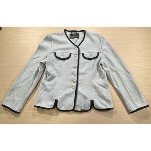 Giesswein Light Blue Boiled Wool Cardigan Blue Piping Carved Buttons Size 10